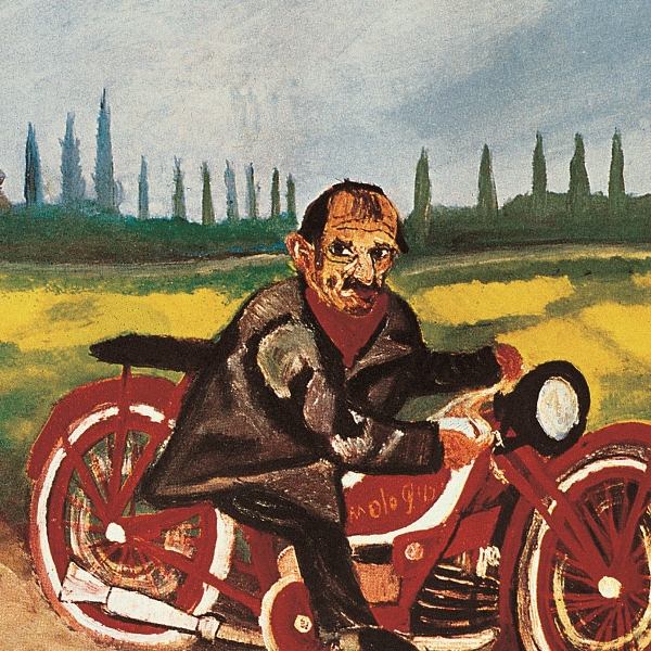 Antonio Ligabue Autoritratto sulla moto, 1953. Courtesy Fondazione Archivio Ligabue, Parma