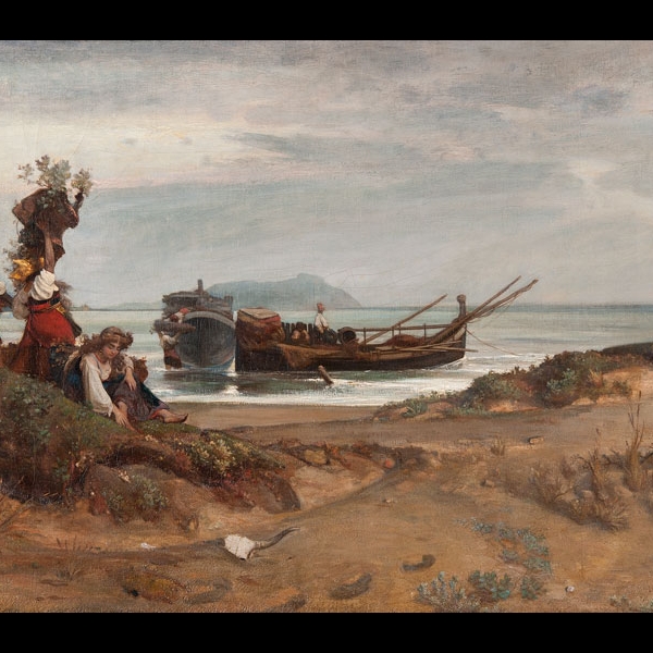 Nino Costa, Donne che imbarcano legna nel Porto di Anzio, 1852. Roma, Galleria Nazionale d'Arte Moderna e Contemporanea.
