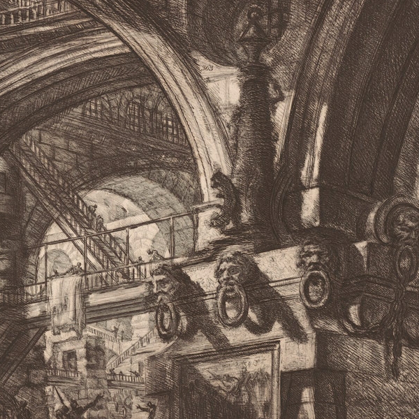 Giovanni Battista Piranesi, Il muro con la lampada, tavola XV della serie Carceri d’invenzione, acquaforte_etching, 1761. Bolzano, Collezione Maurits