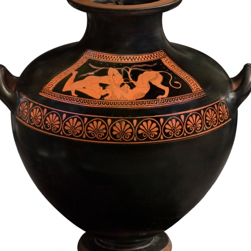 Eracle atterra il leone di Nemea - Hydria attica a figure rosse attribuita al Gruppo dei Pionieri 510 a. C. ca.