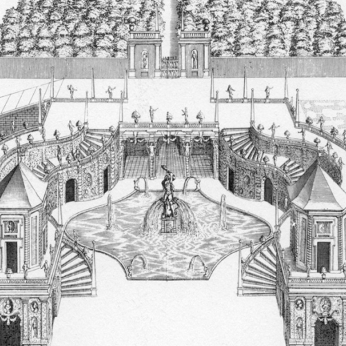 Veduta delle scale e delle grotte della Fontana d’Ercole, 'Theatrum Sabaudiae' 1682