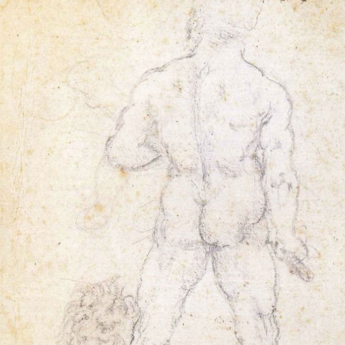 Leonardo da Vinci - “Ercole con il leone Nemeo”. Sanguigna su carta 1505-08. Torino, Biblioteca Reale