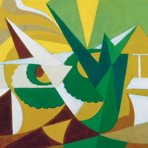 Giacomo Balla, Linee forze di paesaggio (Simultaneità di sensazioni: cielo+case+alberi+fiori), 1918. Bergamo, Galleria d’Arte Moderna e Contemporanea.