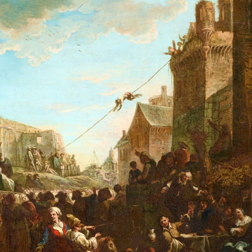 Pietro Domenico Olivero, Festa popolare con funambolo, 1736 ca.  olio su tela