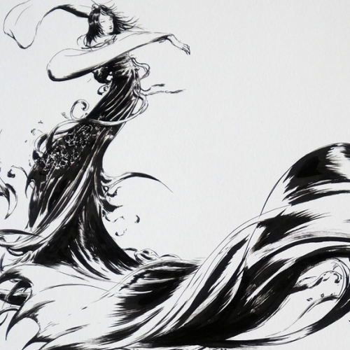 Yoshitaka Amano, Final Fantasy X, Logo design, 2001, stampa fine art giclée su carta/ giclée print on paper. Courtesy l’artista