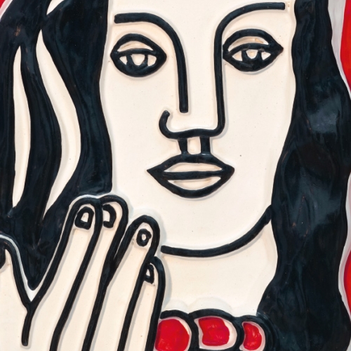 Fernand Léger, Visage à la main sur fond rouge, vers 1954