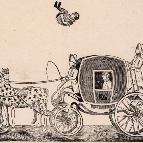 Cavallerizza del Circolo Gautier. Manifesto del salto del trampolino e della carrozza,1815, Stampa