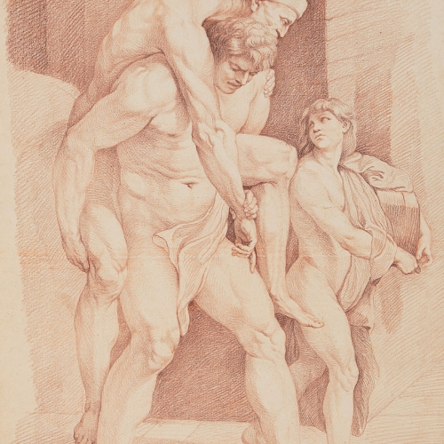 Edme Bouchardon (da Raffaello) Enea, Anchise e Ascanio, sanguigna. Parigi, Musée du Louvre