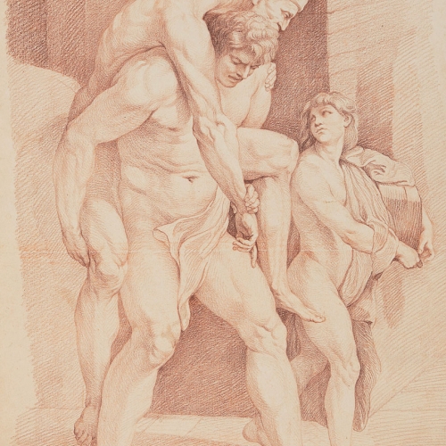 Edme Bouchardon (da Raffaello) Enea, Anchise e Ascanio, sanguigna. Parigi, Musée du Louvre