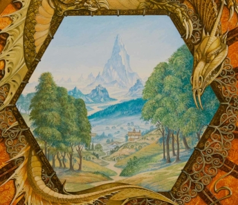 Roger Garland, Middle-earth, 1987, olio e acrilico. Lezant, Launceston, Cornwall UK