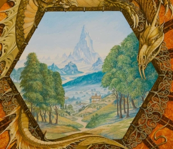 Roger Garland, Middle-earth, 1987, olio e acrilico. Lezant, Launceston, Cornwall UK