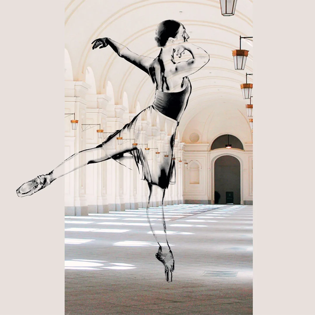Grafica dell'evento con ballerina stilizzata nella Citroniera dlla Reggia di Venaria