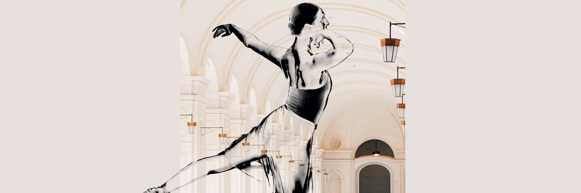 Grafica dell'evento con ballerina stilizzata nella Citroniera dlla Reggia di Venaria