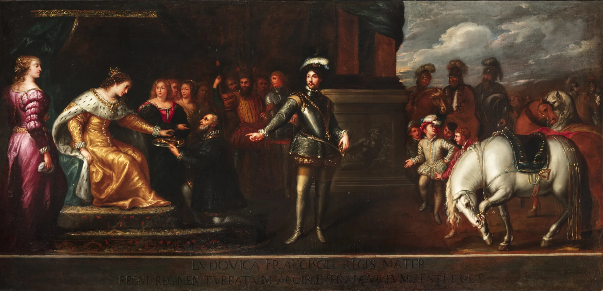 Agostino Santagostino, Ludovica [Luisa] di Savoia restituisce la pace al regno, 1660-1663, Olio su tela