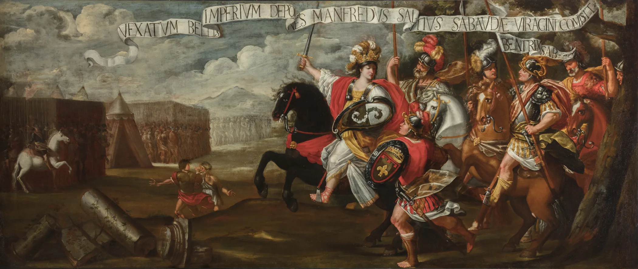 Amanzio Prelasca, attribuito, Beatrice di Savoia guida le sue truppe, 1660-1663, Olio su tela