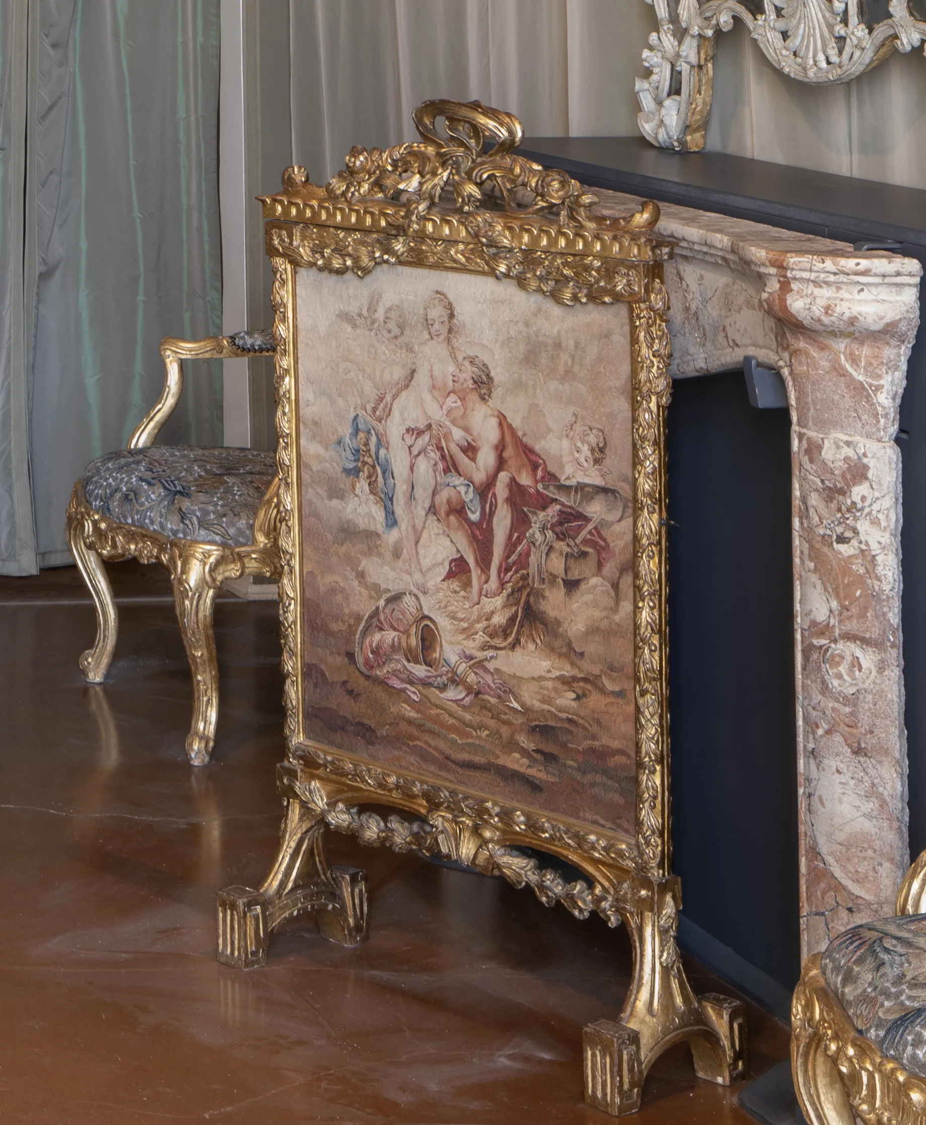 Intagliatore piemontese, Paracamino, Legno scolpito e dorato, tappezzeria Aubusson , 1780 - 1795